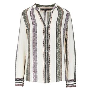 Derek Lam Ivory Printed Striped Long Sleeve Blouse